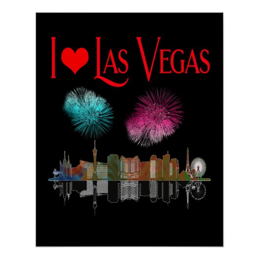 Ich Liebe Las Vegas am Abend Skyline-Feuerwerk Poster (Vorderseite)