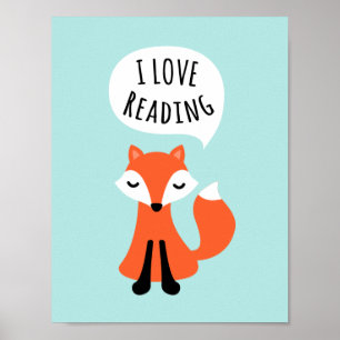 Ich Liebe Lesen niedlichen Cartoon Fuchs Kinderzim Poster