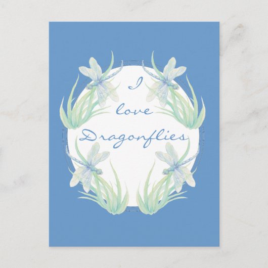 Ich Liebe Libellen in Blau und Grün Postkarte (Vorderseite)