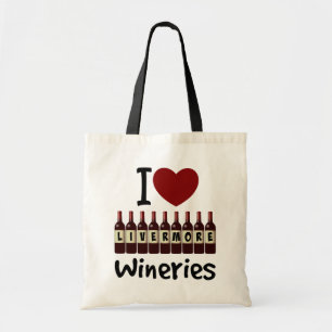 Ich liebe Livermore Wineries Herz und Weinflaschen Tragetasche
