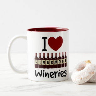 Ich liebe Livermore Wineries Herz und Weinflaschen Zweifarbige Tasse