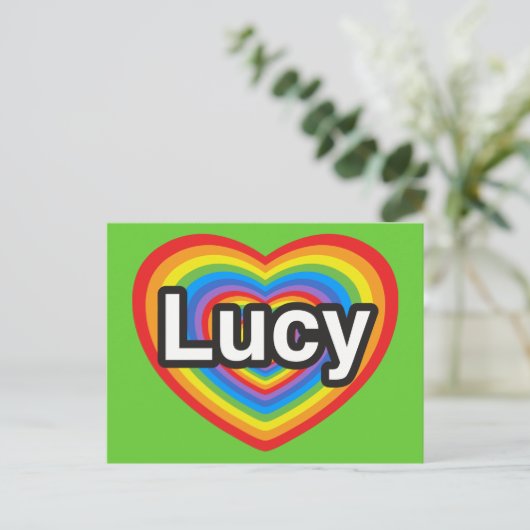 Ich Liebe Lucy. Ich Liebe dir Lucy. Herz Postkarte (Stehend Vorderseite)