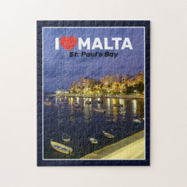 Ich liebe Malta St. Pauls Bucht bei Nacht Mittelme Puzzle