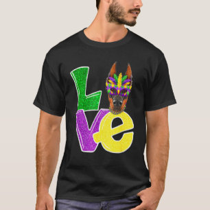 Ich liebe Mardi Gras Kostüm Dobermann Hund Welpe T-Shirt