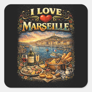 Ich liebe Marseille Quadratischer Aufkleber