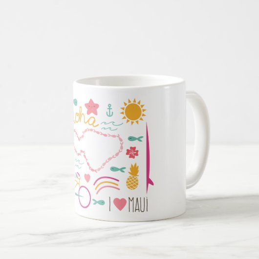 "Ich Liebe Maui" Tasse "Aloha " (VorderseiteRechts)