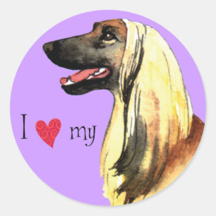 Ich Liebe mein afghanisches Hound Runder Aufkleber