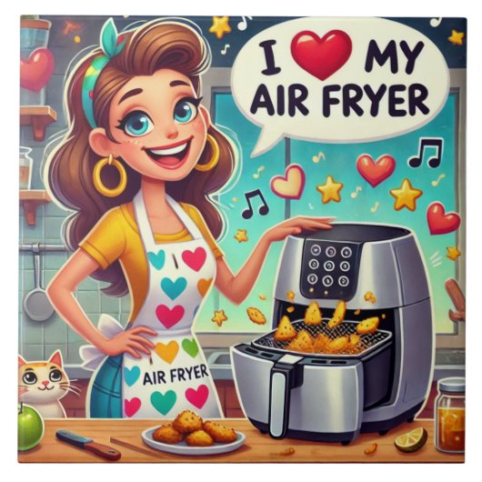 Ich Liebe mein Air Fryer - Niedliches Kochdesign Fliese (Vorderseite)
