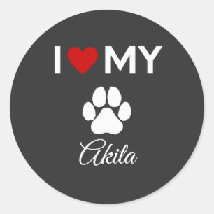 Ich Liebe mein akita Hund individuelle Name Runder Aufkleber