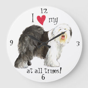 Ich Liebe mein altes Englisch Sheepdog Große Wanduhr