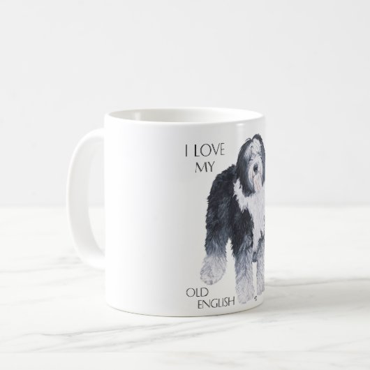 Ich Liebe mein altes Englisch Sheepdog Kaffeetasse (Vorderseite Links)
