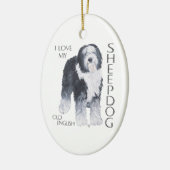 Ich Liebe mein altes Englisch Sheepdog Keramik Ornament (Links)