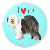 Ich Liebe mein altes Englisch Sheepdog Keramikknauf (Vorderseite)