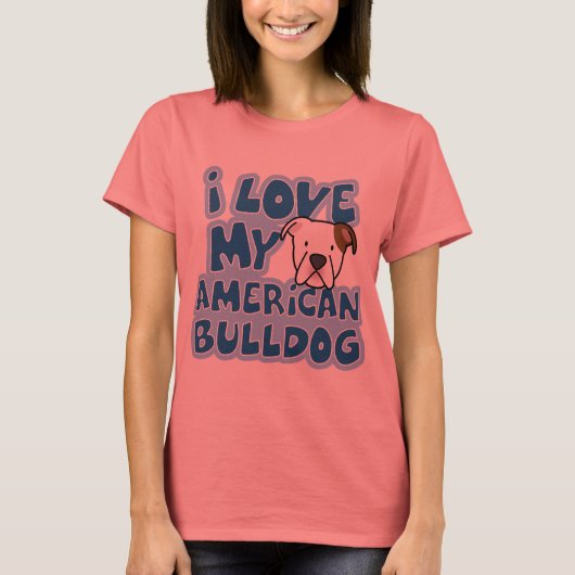 Ich Liebe Mein amerikanischer Bulldog Ladys Ringer T-Shirt (Vorderseite)