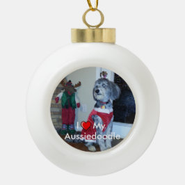 Ich liebe mein Aussiedoodle Keramik Foto Ornament