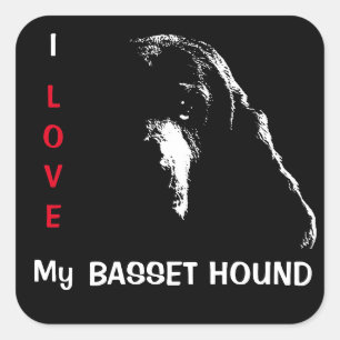 Ich Liebe mein Basset Hound Quadratischer Aufkleber