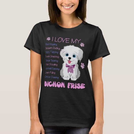 Ich Liebe mein Bichon Frise Hund Geschenk T-Shirt (Vorderseite)