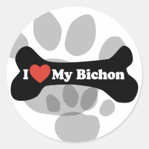 Ich Liebe mein Bichon - Hundeknochen Runder Aufkleber