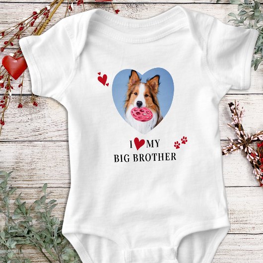 Ich Liebe mein Big Brother Custom Heart Hund Foto Baby Strampler