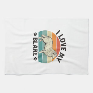 Ich liebe mein Blake-Hund Retro-Gravurdesign_1 Geschirrtuch