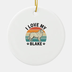Ich liebe mein Blake-Hund Retro-Gravurdesign_1 Keramik Ornament