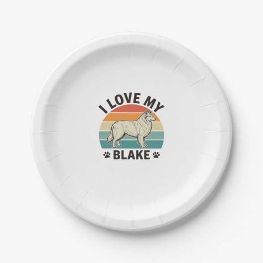 Ich liebe mein Blake-Hund Retro-Gravurdesign_1 Pappteller (Vorderseite)