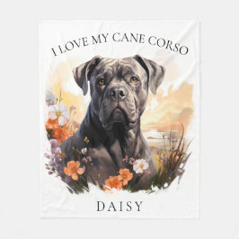 Ich Liebe mein Cane Corso Floral Dog Portrait Fleecedecke