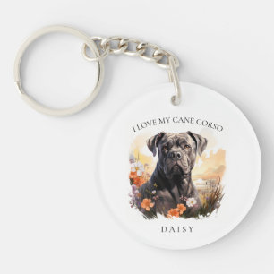 Ich Liebe mein Cane Corso Floral Dog Portrait Schlüsselanhänger