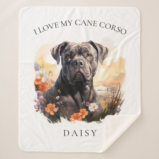 Ich Liebe mein Cane Corso Floral Dog Portrait Sherpadecke (Vorderseite)