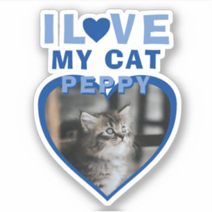 Ich Liebe mein Cat Blue Heart Foto Name Aufkleber