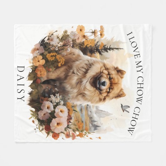 Ich Liebe mein Chow Chow Blumenportrait Fleecedecke (Vorderseite (Horizontal))