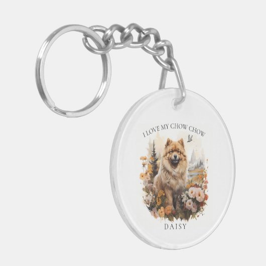 Ich Liebe mein Chow Chow Blumenportrait Schlüsselanhänger (Vorderseite links)