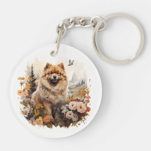 Ich Liebe mein Chow Chow Blumenportrait Schlüsselanhänger (Rückseite)