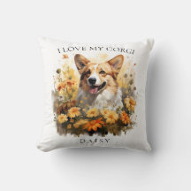 Ich Liebe mein Corgi Floral Dog Portrait