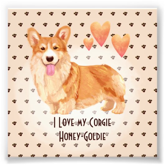 Ich Liebe Mein Corgie Name Add Custom Cartoon Dog Fotodruck (Vorne)
