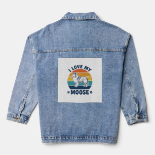 Ich liebe mein Elchhund Retro Gravur Design_1 Jeansjacke
