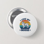 Ich liebe mein Elchhund Retro-Gravurdesign_1 Button (Vorne & Hinten)