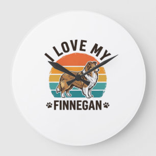 Ich liebe mein Finnegan Vintage-Hundename-Shirt-De Große Wanduhr