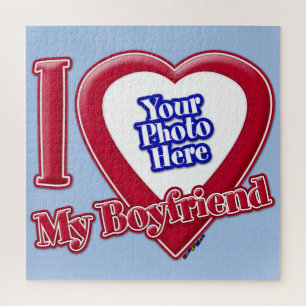 Ich Liebe Mein Freund Foto Red Heart Baby Blue Puzzle