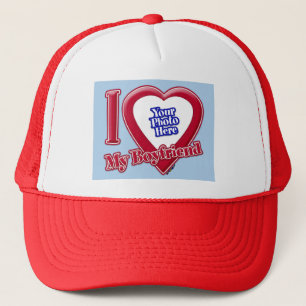 Ich Liebe mein Freund Foto Red Heart Light Blue Truckerkappe