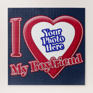 Ich Liebe mein Freund Foto Red Heart Navy Blue Puzzle
