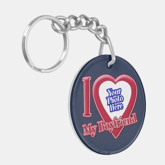 Ich Liebe mein Freund Foto Red Heart Navy Blue Schlüsselanhänger (Vorderseite links)