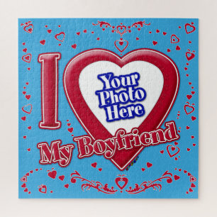 Ich Liebe Mein Freund Foto Red Hearts Aquamarin Puzzle