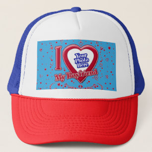 Ich Liebe Mein Freund Foto Red Hearts Aquamarin Truckerkappe