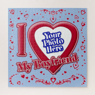 Ich Liebe mein Freund Foto Red Hearts Baby Blue Puzzle