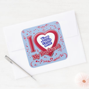 Ich Liebe mein Freund Foto Red Hearts Baby Blue Quadratischer Aufkleber