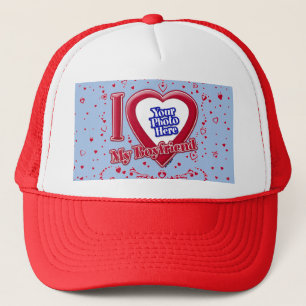 Ich Liebe mein Freund Foto Red Hearts Baby Blue Truckerkappe