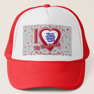Ich Liebe mein Freund Foto Red Hearts Gray Truckerkappe