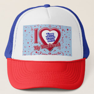 Ich Liebe mein Freund Foto Red Hearts Light Blue Truckerkappe