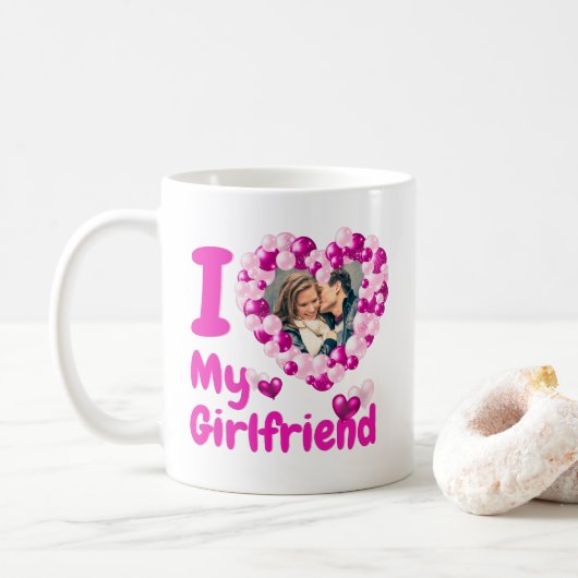 Ich Liebe Mein Freund Hot Pink Custom Foto Kaffeetasse (Mit Donut)